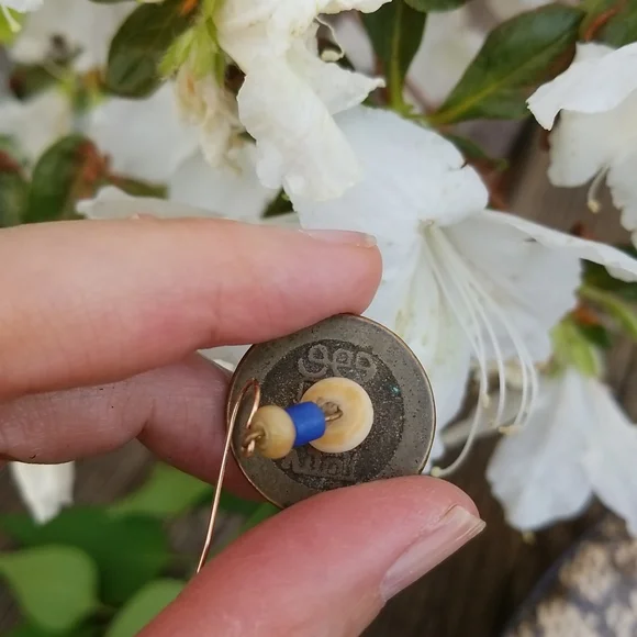 Beautiful Boho Asian Earrings with antique  coins and intricate carved beads - Picture 5 of 7